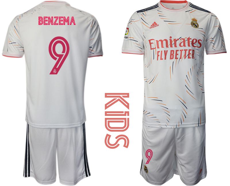 Youth 2021-2022 Club Real Madrid home white #9 Adidas Soccer Jersey